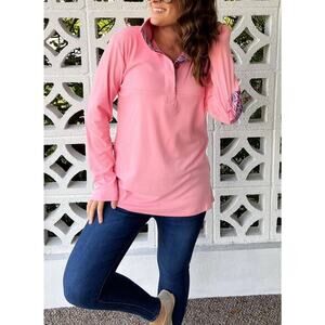 Simply Southern Sz M‎ 1/4 Button Pullover Preppy Beach Tropical Comfy